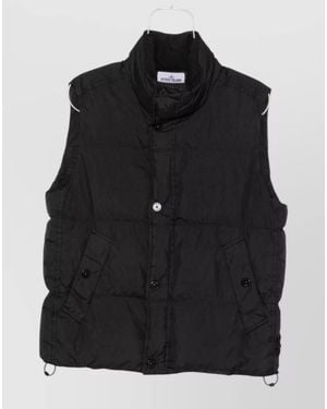 Stone Island High Neck Quilted Sleeveless Coat Vest - Black