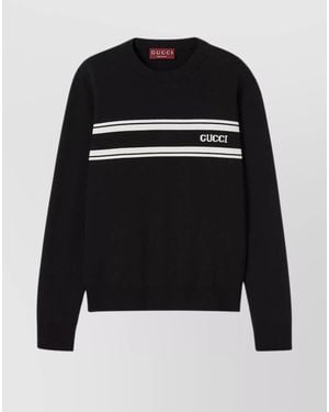 Gucci Silk Blend Logo Intarsia Crewneck Jumper - Black