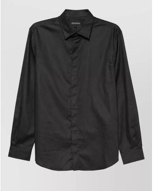 Emporio Armani Cotton Monogram-Pattern Long-Sleeve Shirt - Black