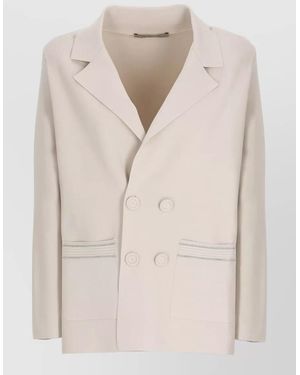 D.exterior Double Breasted Viscose Blazer Long Sleeves - Natural