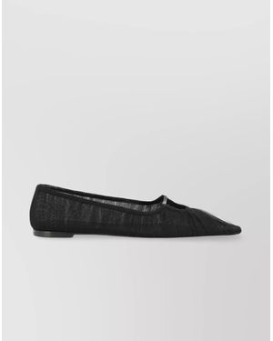 Nensi Dojaka Mesh Overlay Pointed-Toe Ballet Flats With Flat Sole - White