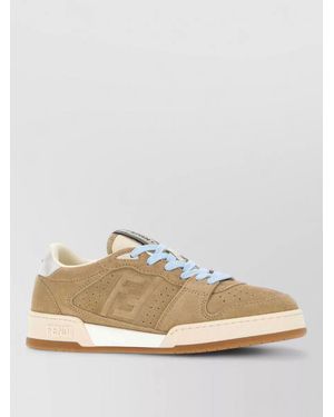 Fendi Match Suede Lace Up Sneakers Rubber Sole - Natural