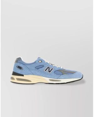 New Balance Light Suede And Mesh 991V2 Sneakers in Blue | Lyst