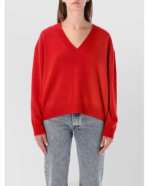 Anine Bing Cashmere Ribbed Relaxed-Fit V-Neck Sweater - Red