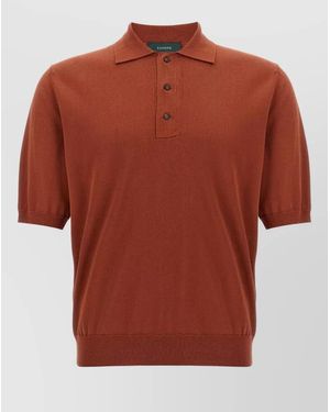 Zanone Cotton Polo Shirt Straight Cut Ribbed Collar Hem - Red