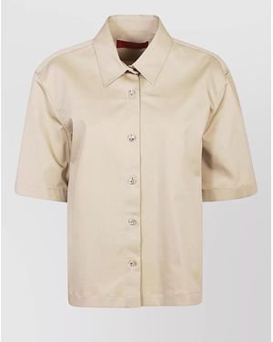 Thelatest Ben Cotton Shirt Collared Neck Short Sleeves - Natural