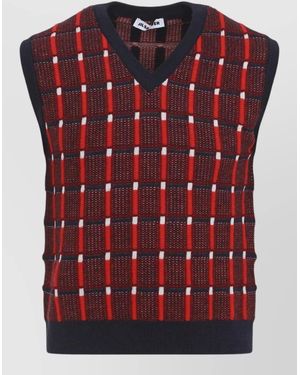Jil Sander Sleeveless Wool Knit Vest Jacquard Pattern - Red