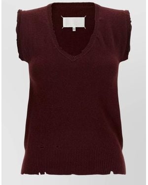 Maison Margiela Distressed Virgin Wool Sleeveless Jumper - Red