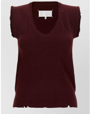 Maison Margiela Wool Distressed V-Neck Sleeveless Jumper - Red