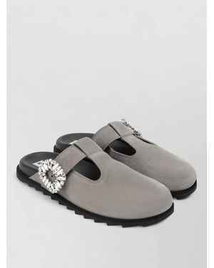 Roger Vivier Leather T-Strap Mules - Grey