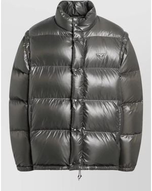 Prada High Collar Puffer Jacket Shiny Quilting - Grey