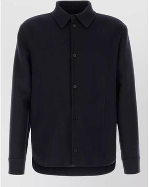 Jil Sander Wool Shirt Cuffed Sleeves Curved Hem - Blue