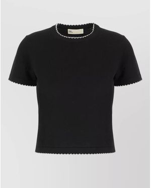 Tory Burch Wool Jumper Contrast Trim Cropped Short Sleeves - Black