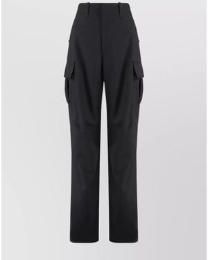 Bottega Veneta Wool Mid-Rise Wide-Leg Cargo Trousers - Black