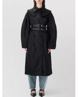 Ganni Nylon Duchesse Trench Coat Double Belt - Black