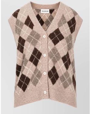P.A.R.O.S.H. Sleeveless Argyle Knit Top Regular Fit - Natural