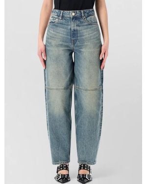 Ganni Denim Mid-Rise Ankle-Length Barrel-Leg Jeans - Blue