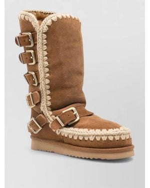 Mou Suede Buckle-Strap Boots - Brown