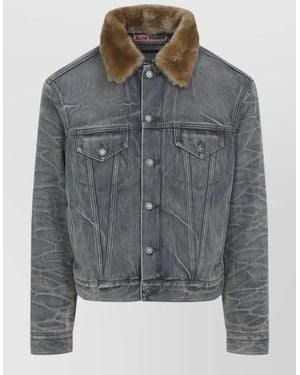 Acne Studios Jacket Distressed Finish Faux Fur Collar - Gray