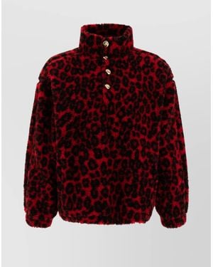 McQueen Leopard Print Fleece Jacket - Red
