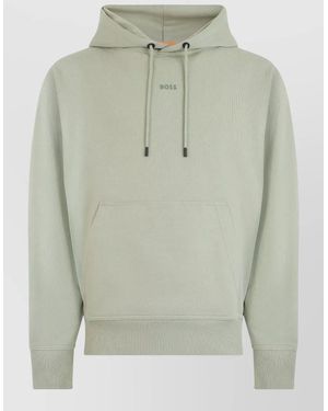 BOSS Cotton Hoodie Relaxed Cut Casual Style - Green