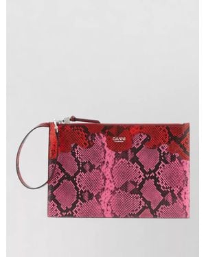 Ganni Na Na Snake-Print Clutch Bag - Red