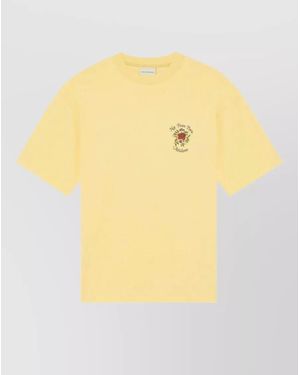 Drole de Monsieur Floral Print Cotton Short Sleeve T-Shirt - Yellow