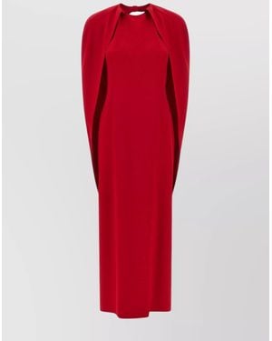 Alberta Ferretti Midi Dress With Cape And Back Slit - Red