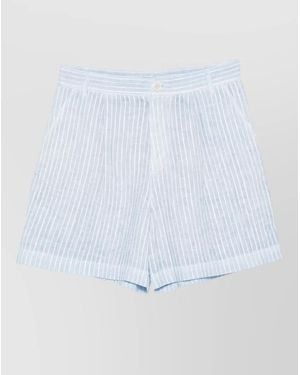 120% Lino Linen Shorts Pleated Front Belt Loops - White