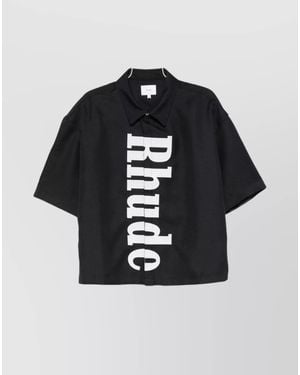 Rhude Wool Short-Sleeve Logo-Print Shirt - Black