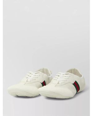 Gucci Lace Up Sneakers Leather Web Detail - Natural