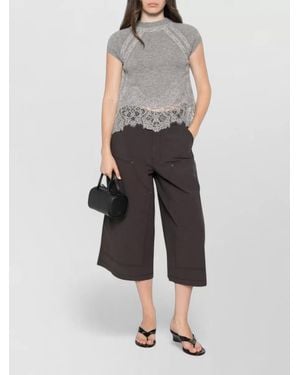 Ermanno Scervino Cashmere Lace-Trim High-Neck Cap-Sleeve Knitted Top - Gray