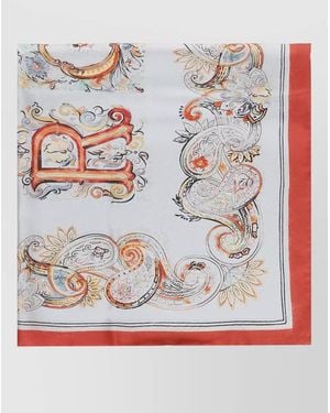 Etro Paisley Pattern Silk Square Scarf Trims - Grey