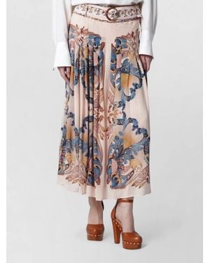 FARM Rio Pleated Skirt Belted Waist Buttoned Cuffs - Multicolour