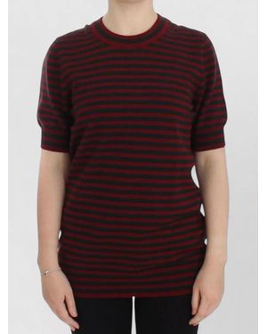 Dolce & Gabbana Striped Cashmere Short-Sleeve Crew-Neck Jumper - Red