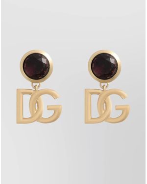 Dolce & Gabbana Logo Gemstone Accent Clip Earrings - Natural