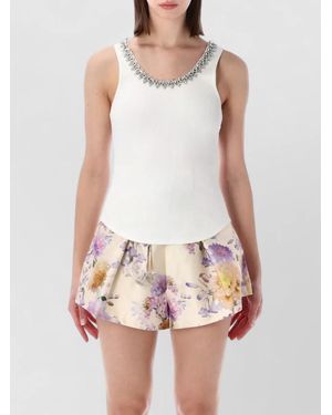 Zimmermann Crystal Scoop Neck Asymmetric Hem Tank - White
