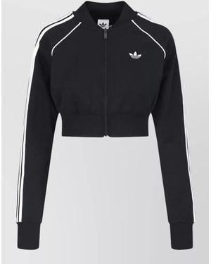 adidas Jacket Contrast Piping Long Sleeves Ribbed Cuffs - Black