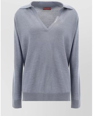 Gucci Ribbed V-Neck Wool Jumper - Blue