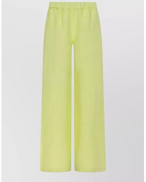 120% Lino Linen Trousers Comfortable Fit Wide Leg - Yellow