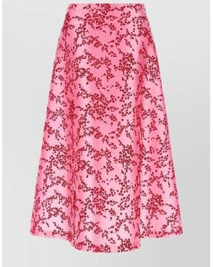 Alberta Ferretti Silk-Blend Floral-Print Midi A-Line Skirt - Pink
