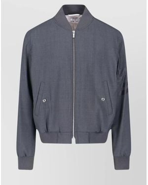 Thom Browne Ribbed Wool Bomber Jacket - Blue