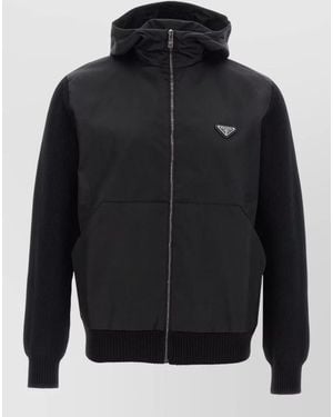 Prada Hooded Renylon Cardigan Wool Cashmere Blend - Black