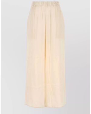 LeKasha Silk Wide Leg Trousers Elastic Waistband - Natural