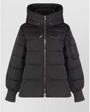 Pinko Hooded Ribbed Cuff Short Down Jacket - Black