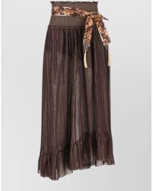Zimmermann Aster Cotton Silk Midi Skirt Belt - Brown