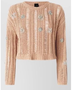 Pinko Crew Neck Cropped Knitwear Long Sleeves Embellishments - Multicolor