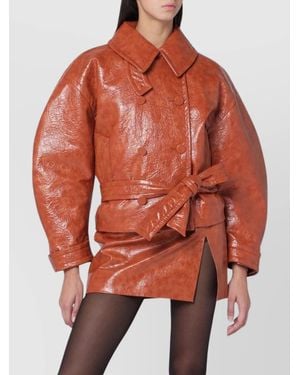 ANDAMANE Leather Belted Double Breasted Coat - Orange