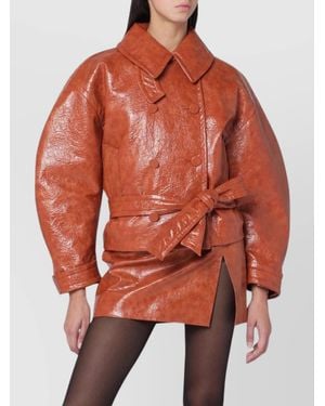 ANDAMANE Leather Belted Double Breasted Coat - Orange
