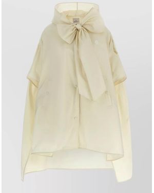 Moncler Hooded Cape Taffeta Design Bow Detail - Natural